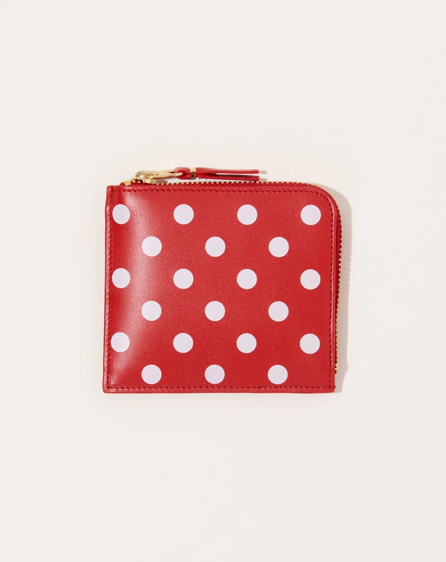 Comme des Garçons Red Polka Dot Zip Around Wallet for Women and Men