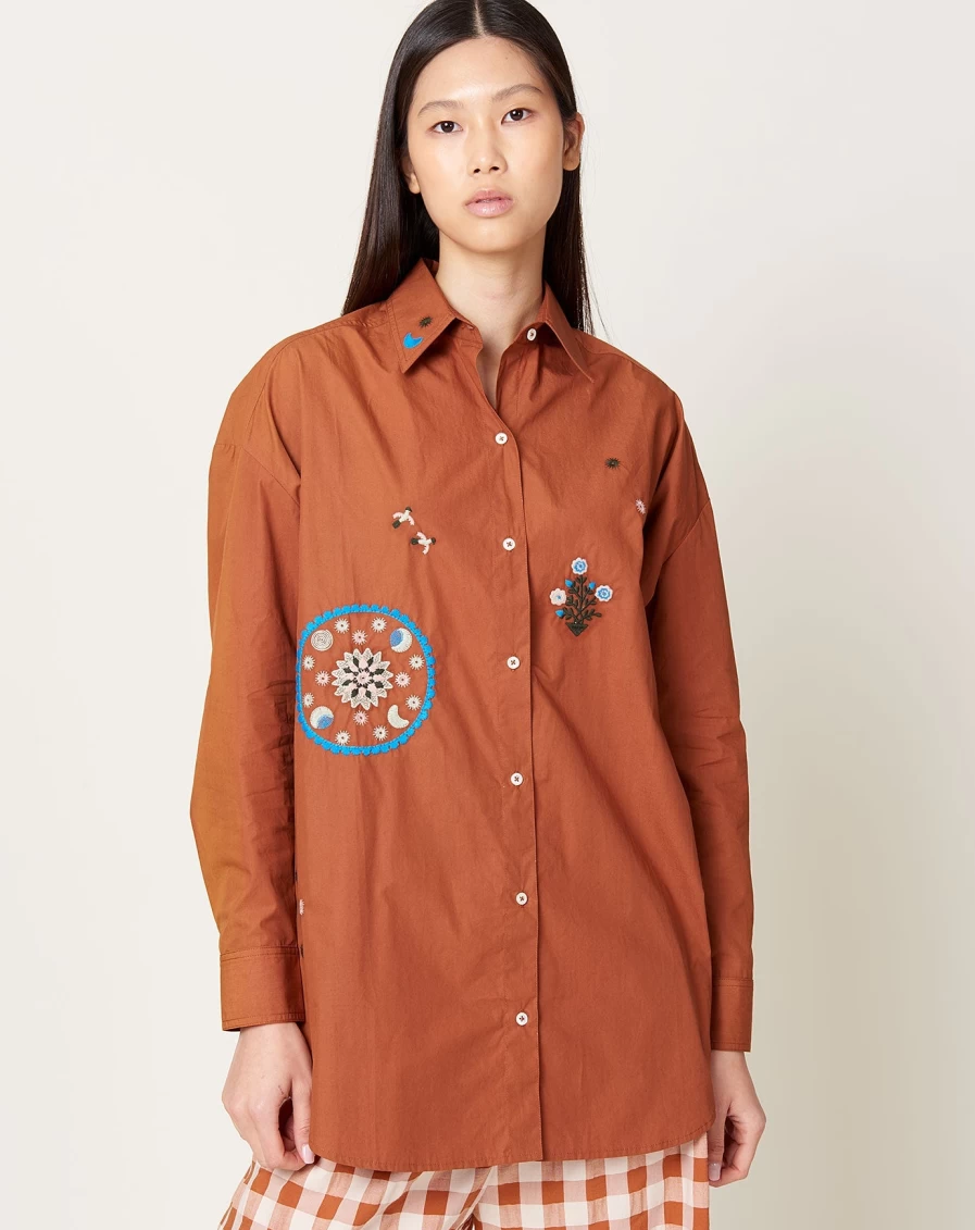 Caron Callahan Francine Terra Cotta Shirt - Women's Casual Button-Down Top