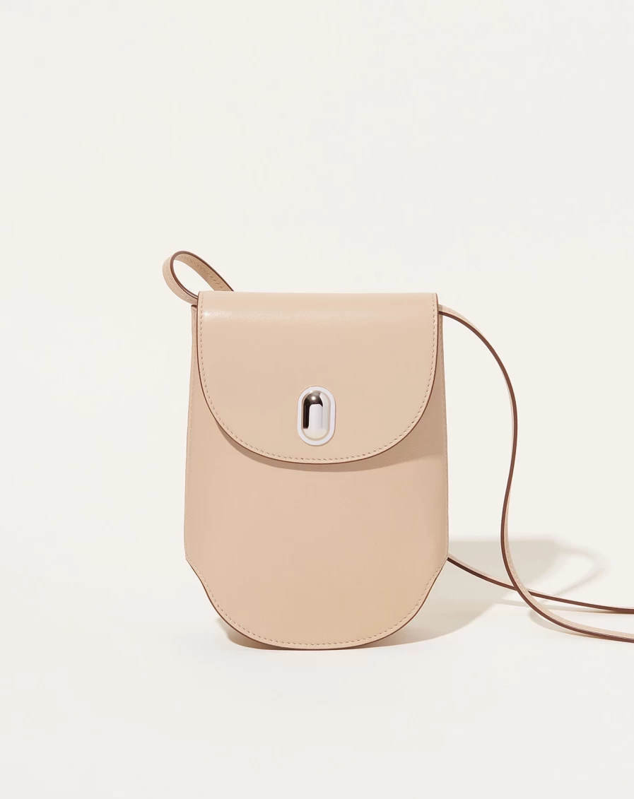 Savette Tondo Pouch Handbag in Bone Color - Elegant Leather Clutch for Women