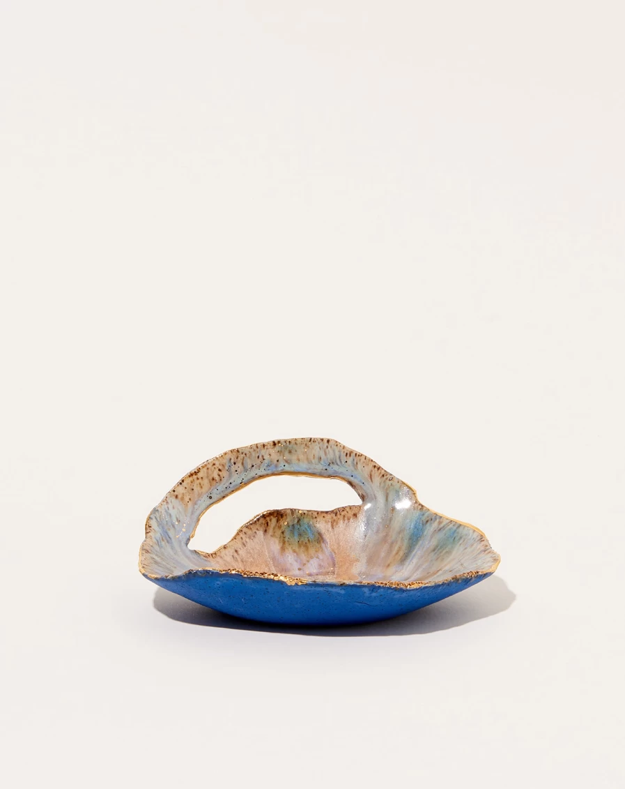 Minh Singer Blue Ceramic Plate with Cracked Design - Handcrafted Decorative Dish for Home Decor