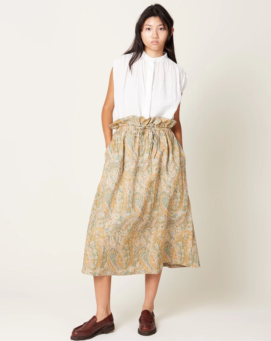 "Ichi Camel Paisley Print Skirt – Boho Chic Floral Pattern Midi Skirt"