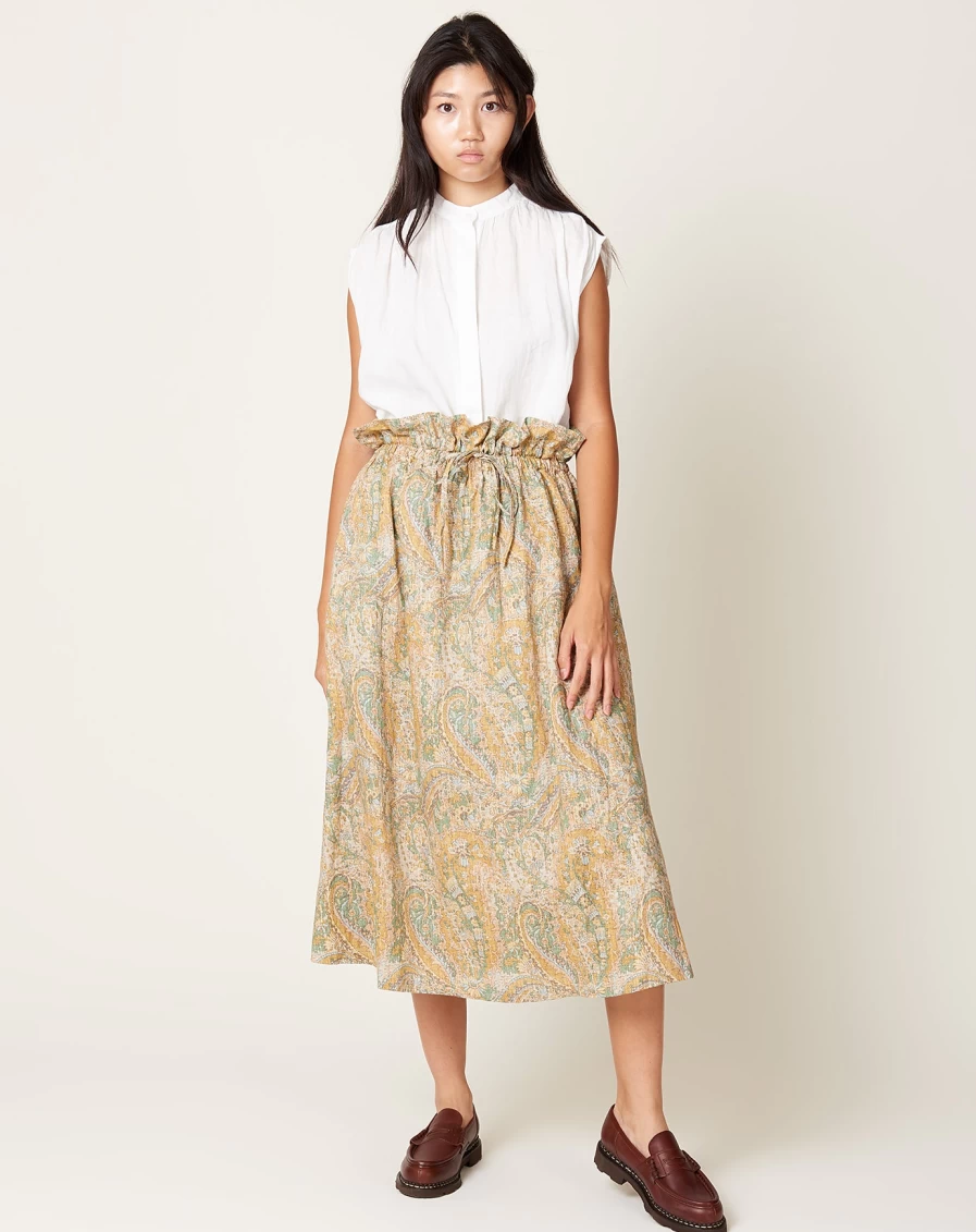 "Ichi Camel Paisley Print Skirt – Boho Chic Floral Pattern Midi Skirt"