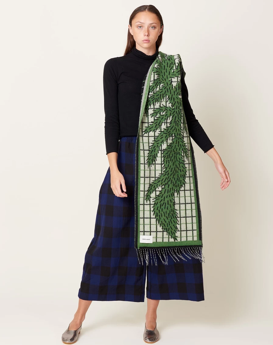 Henrik Vibskov Green & Beige Checkered Wool Scarf - Foxy Cactus Pattern