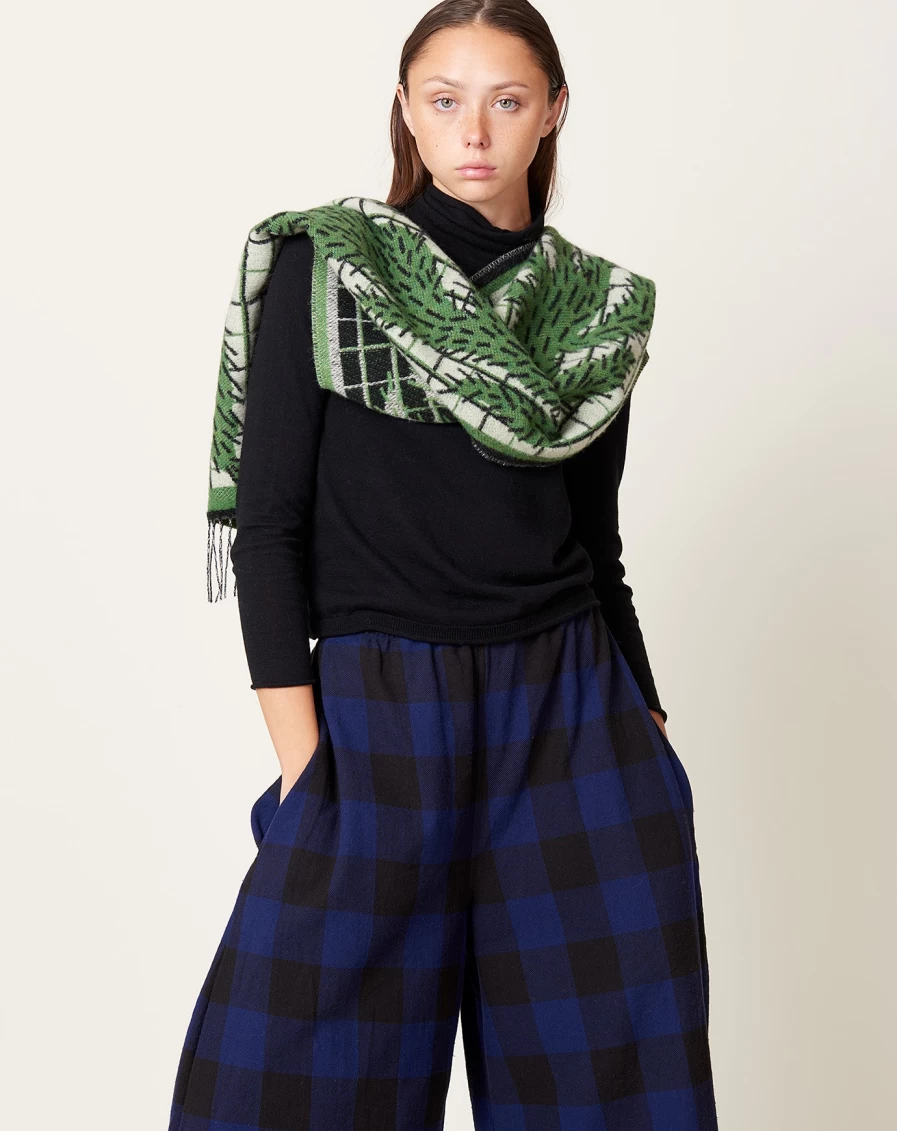 Henrik Vibskov Green & Beige Checkered Wool Scarf - Foxy Cactus Pattern