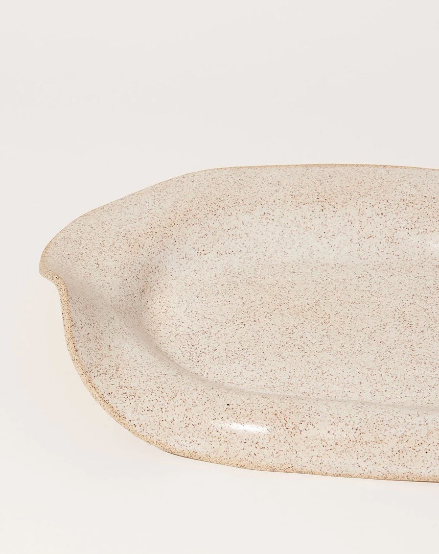 SIN Manta Oval Speckled White Ceramic Platter for Dining & Serving
