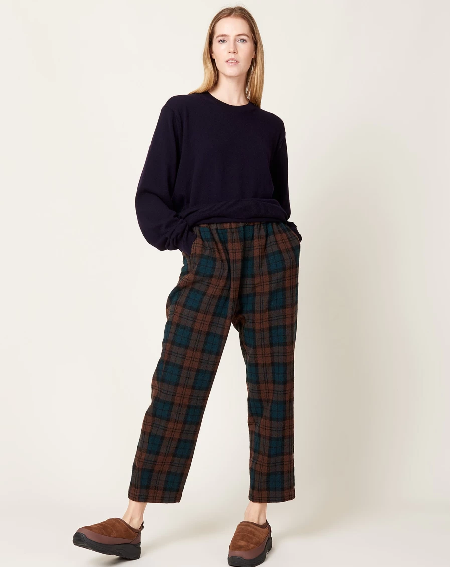 "Ichi Brown and Green Wool Plaid Pants for Men - Classic Tartan Trousers"
