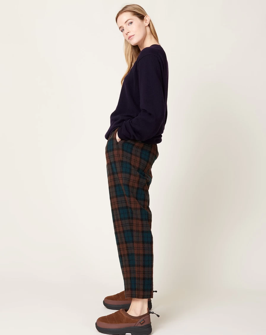 "Ichi Brown and Green Wool Plaid Pants for Men - Classic Tartan Trousers"