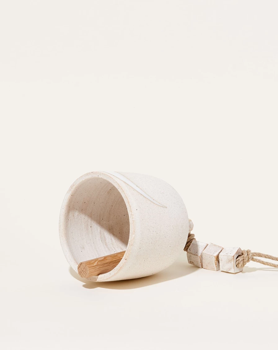"Crescent Moon Round Thrown Bell by MQuan Studio – Handcrafted Ceramic Wind Chime"