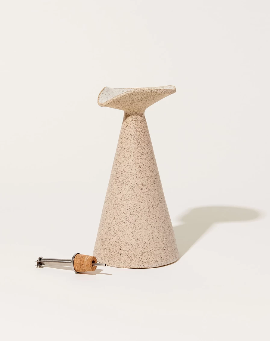 SIN Flora Speckled White Oil Cruet - Elegant Ceramic Olive Oil Dispenser