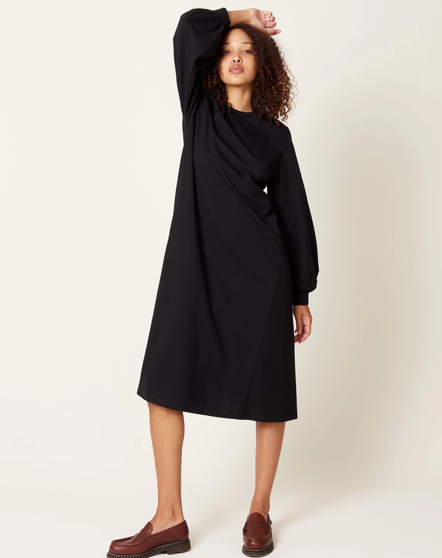 "Kowtow Black Full Sleeve Dress – Sustainable Cotton Women's Midi Dress"