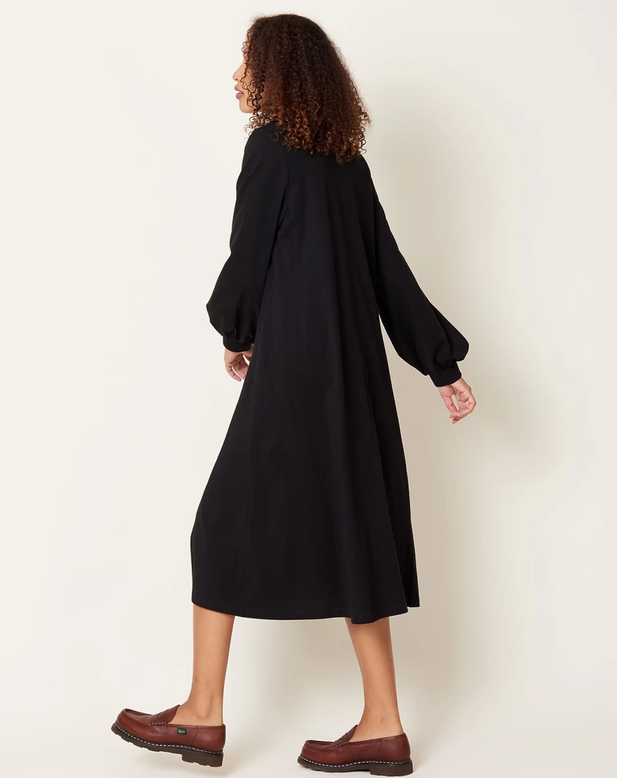 "Kowtow Black Full Sleeve Dress – Sustainable Cotton Women's Midi Dress"