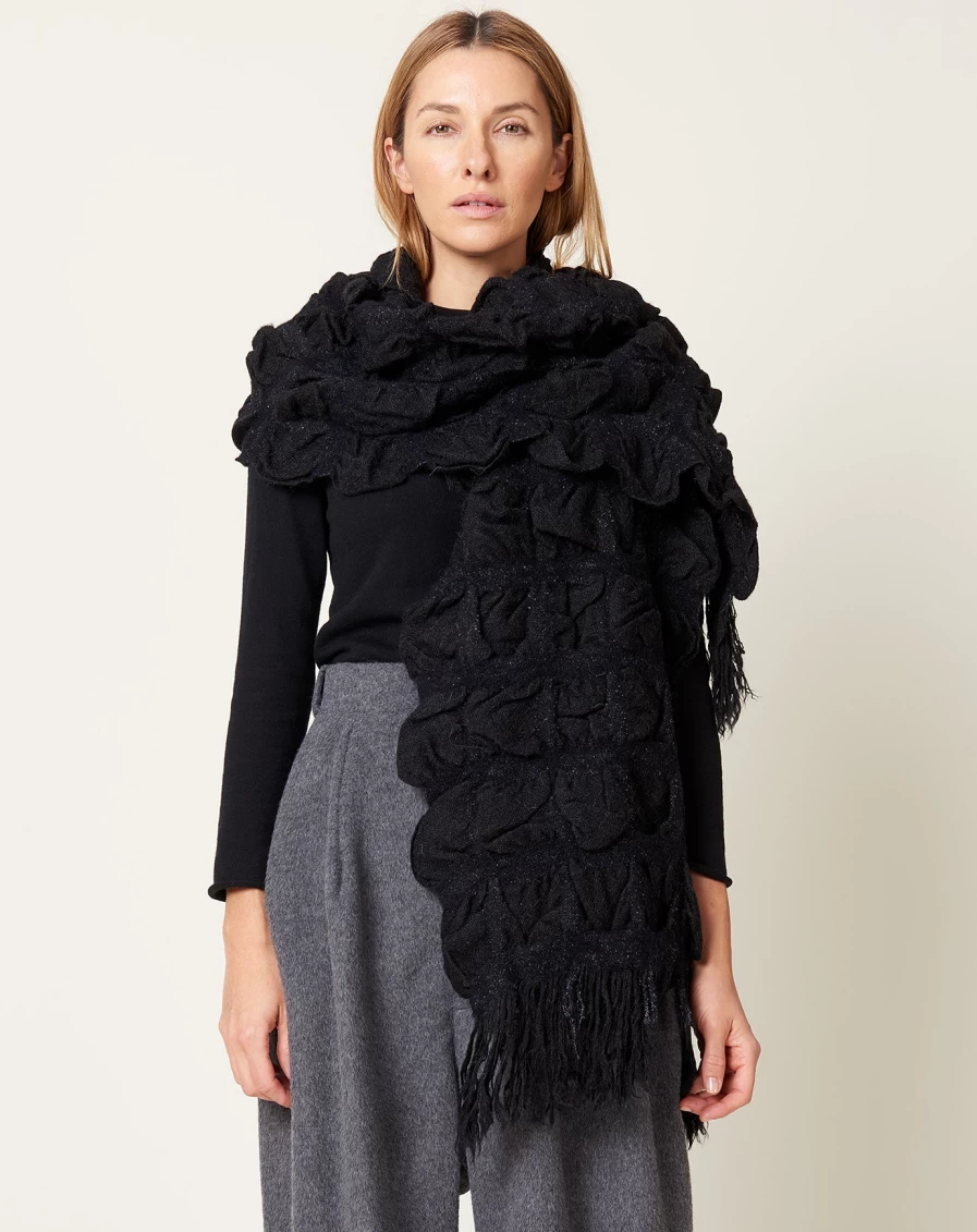 "Lauren Manoogian Handwoven Black Melange Cardigan Wrap"
