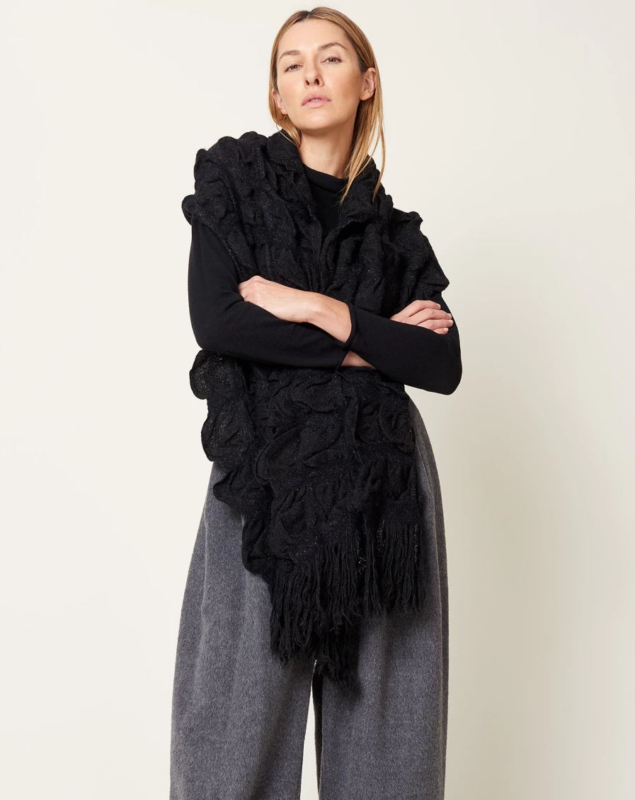 "Lauren Manoogian Handwoven Black Melange Cardigan Wrap"