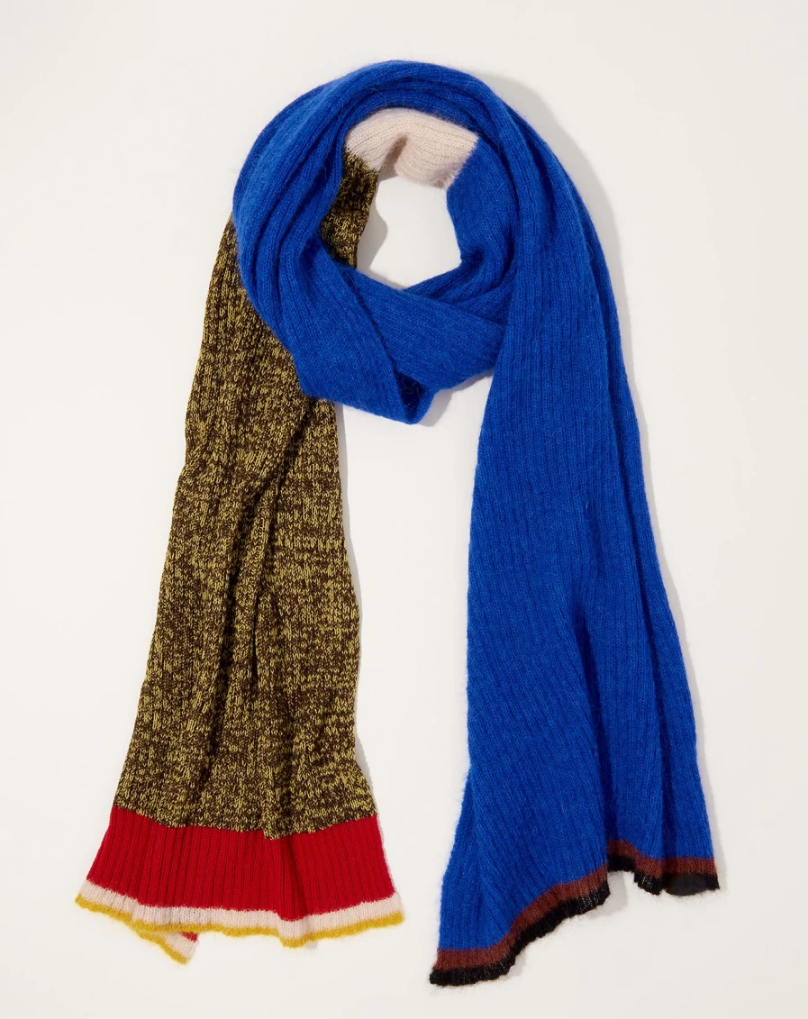 Exquisite J Bright Blue Melange Big Stripe Scarf - Soft Wool Blend Fashion Accessory for Women & Men