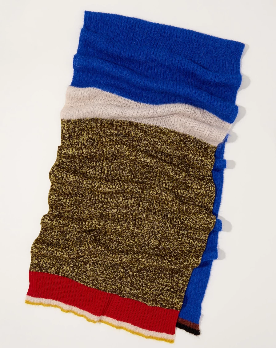 Exquisite J Bright Blue Melange Big Stripe Scarf - Soft Wool Blend Fashion Accessory for Women & Men