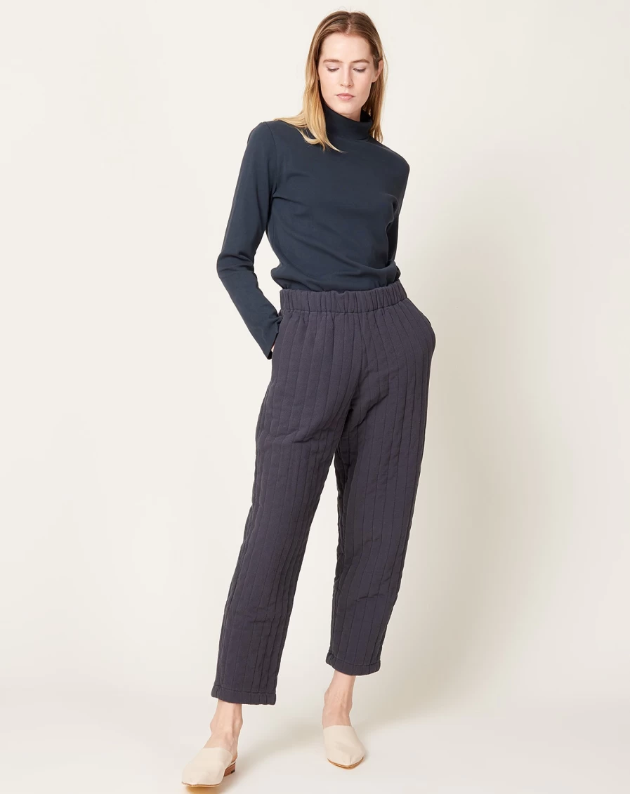Black Crane Quilted Dark Navy Easy Pants for Comfort and Style