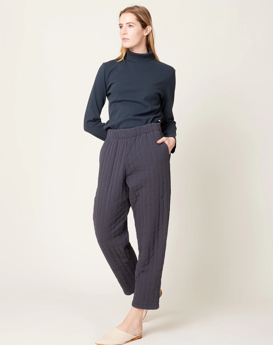 Black Crane Quilted Dark Navy Easy Pants for Comfort and Style