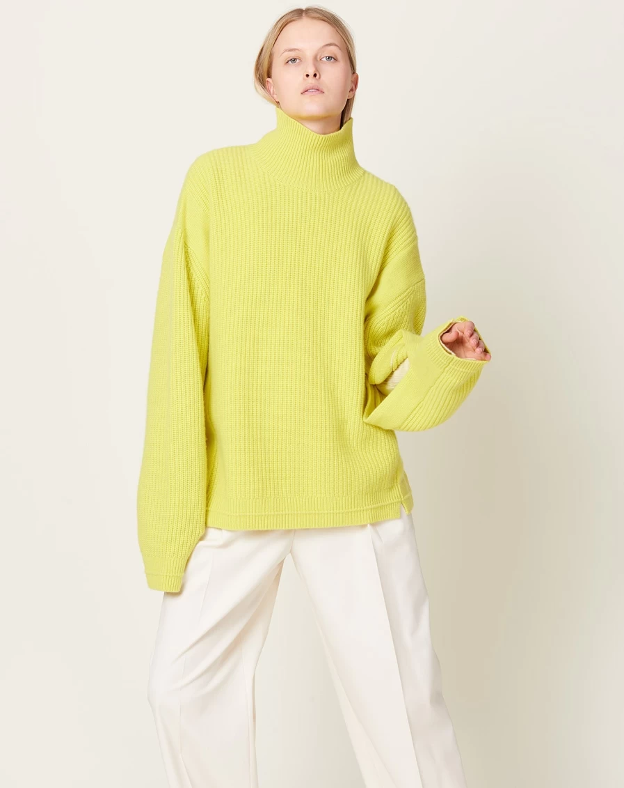 Maria McManus Oversized Turtleneck Sweater in Maize Yellow - Women's Chunky Knit Winter Pullover