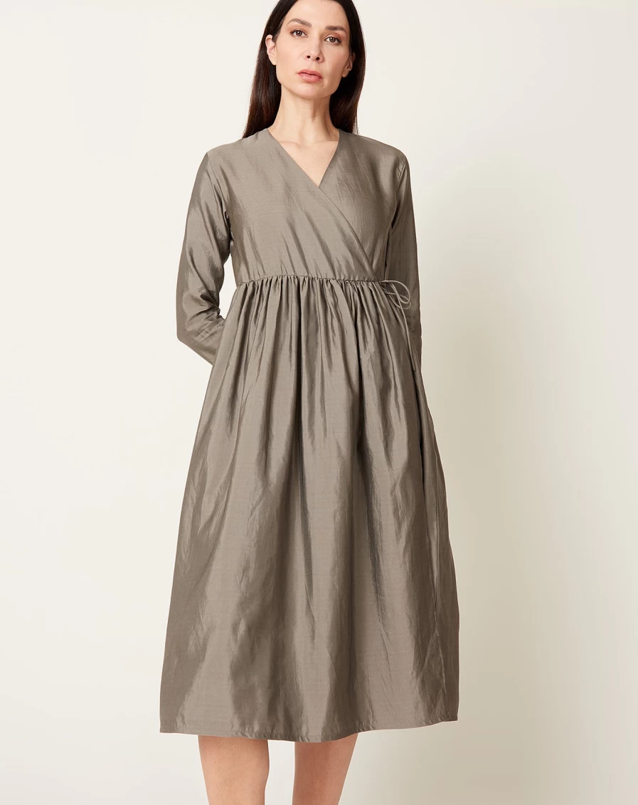 Eva Eva Otter Grey Silk Wrap Dress - Elegant Women's Evening Gown