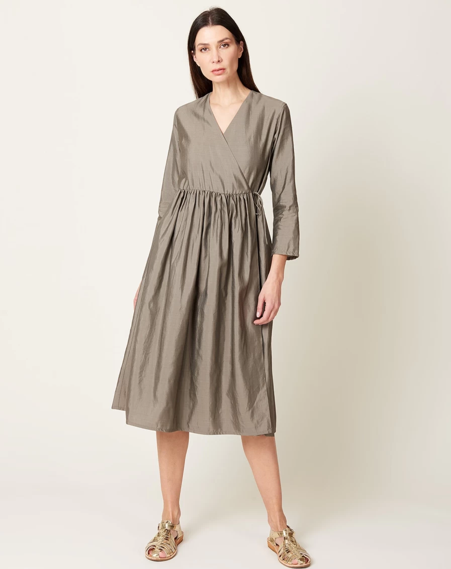 Eva Eva Otter Grey Silk Wrap Dress - Elegant Women's Evening Gown
