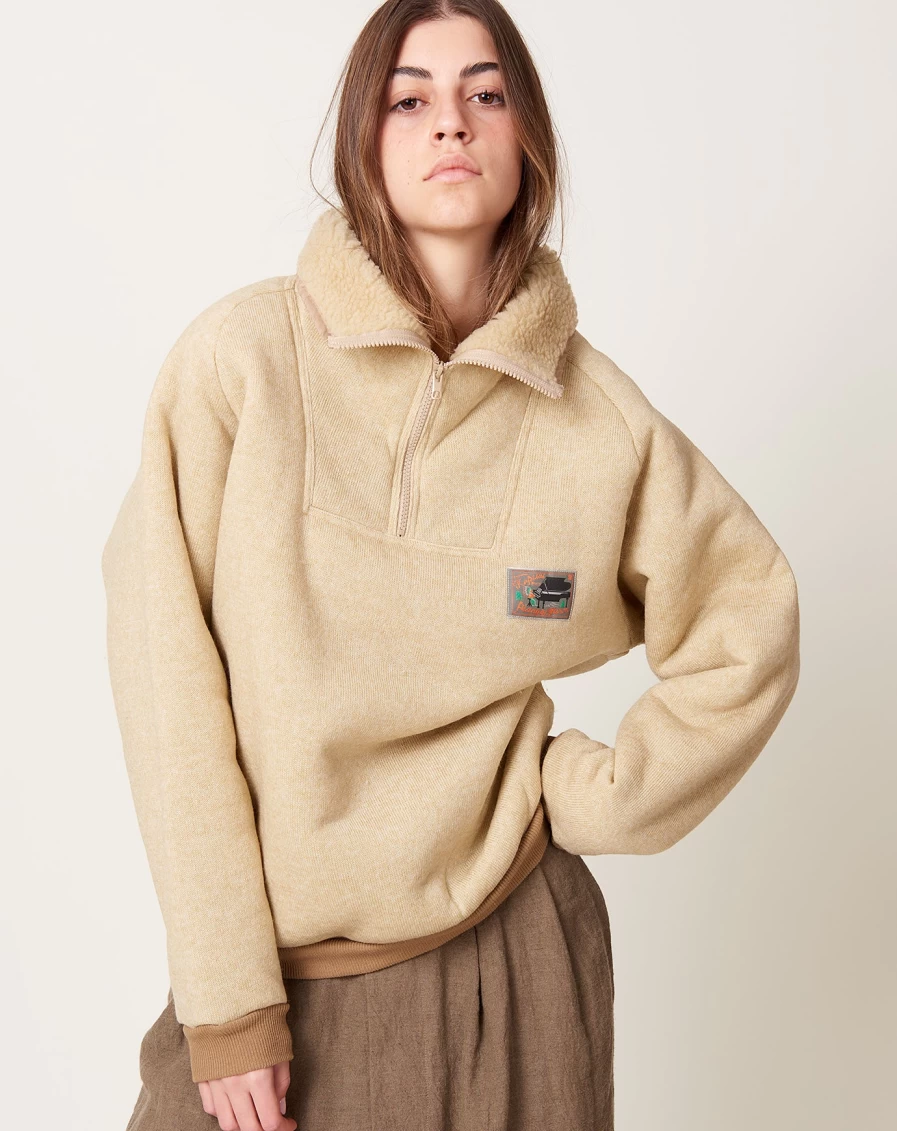 Kapital Boa Fleece Zip Alpine Pullover - Ecru Color Heavyweight Fleece Jacket