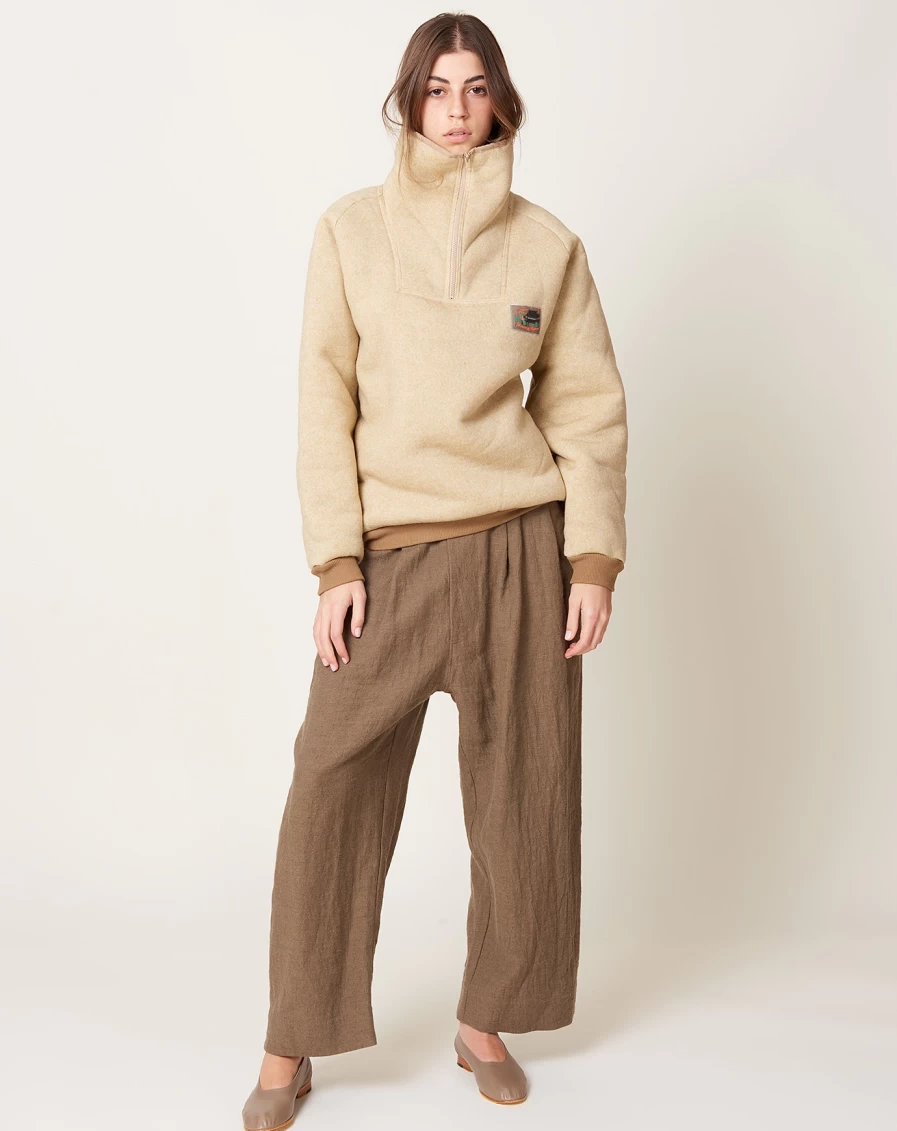 Kapital Boa Fleece Zip Alpine Pullover - Ecru Color Heavyweight Fleece Jacket