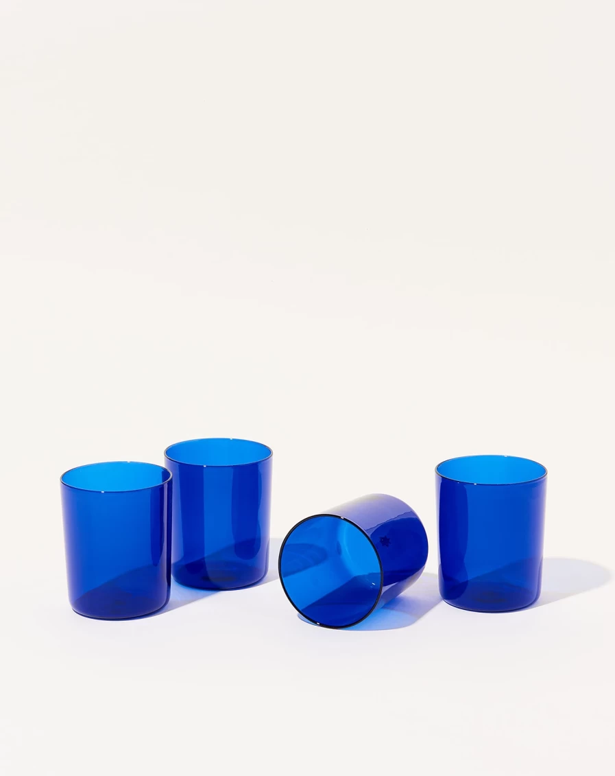 Maison Balzac Indigo Goblets - Set of 4 Handcrafted Glass Cups for Elegant Dining