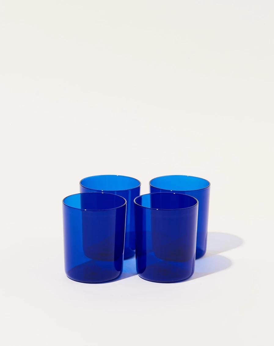 Maison Balzac Indigo Goblets - Set of 4 Handcrafted Glass Cups for Elegant Dining