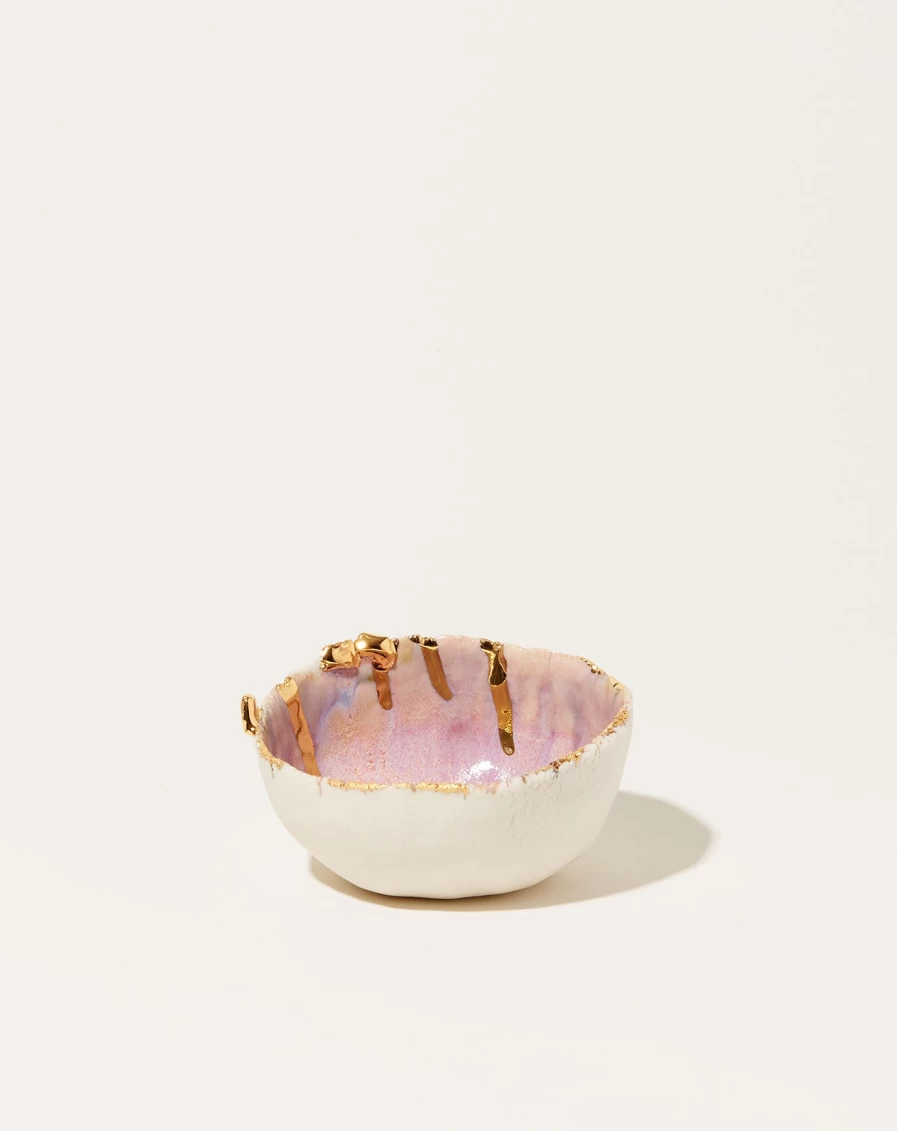 Minh Singer Pink Aurora Porcelain Dish with Gold Splatter - Mini Iceland Themed Decorative Plate