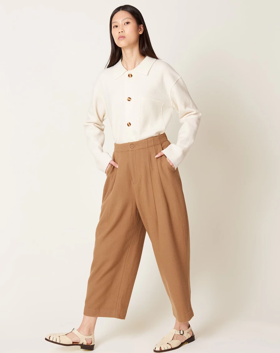 7115 by Szeki Women's Wool Pleated Trousers in Tan - High Waist Wide Leg Pants for Office & Formal Wear
