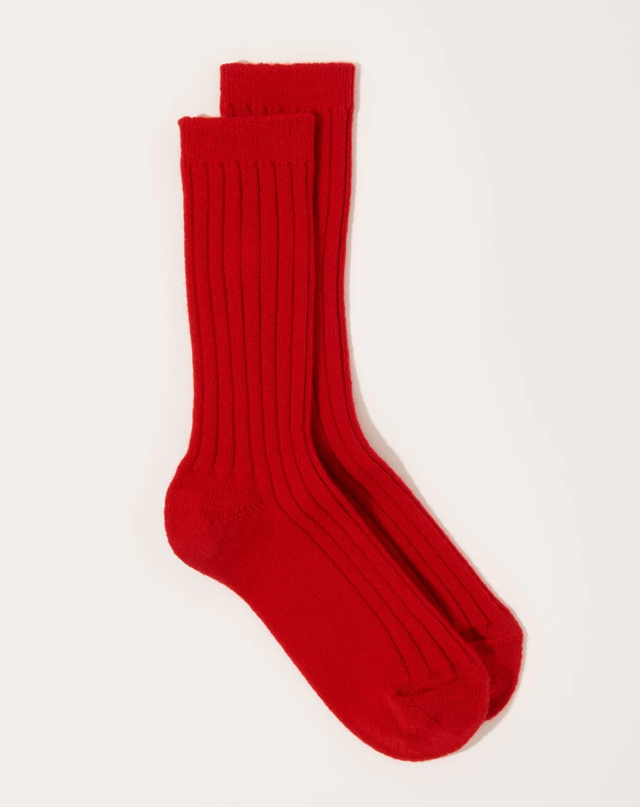 Nishiguchi Kutsushita Cashmere Ribbed Socks for Women & Men - Sunset Red, Soft Warm Winter Socks, Luxury Knitted Socks