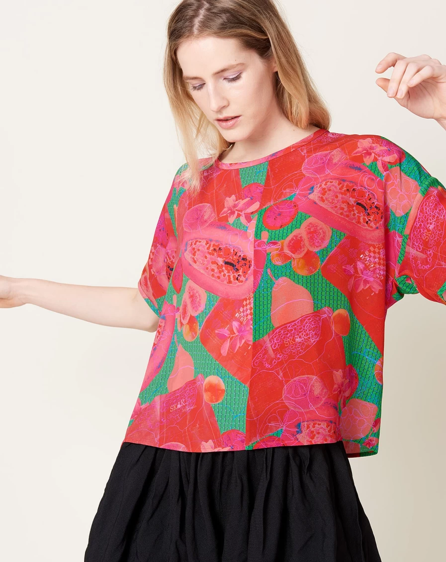 "Henrik Vibskov Pink & Green Silk Blouse – Elegant Smooth Texture"