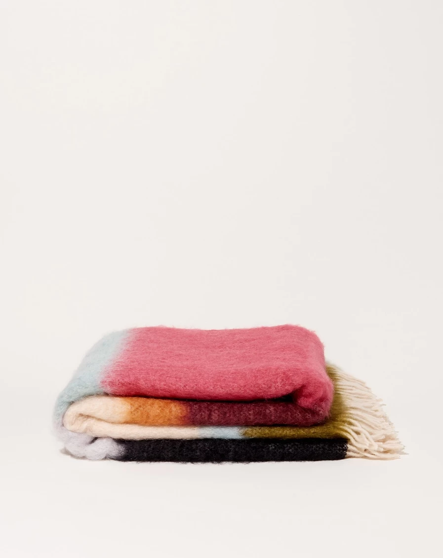 Mantas Ezcaray Matisse Olive Raspberry Throw Blanket - Soft Luxury Knit Afghan for Home Decor