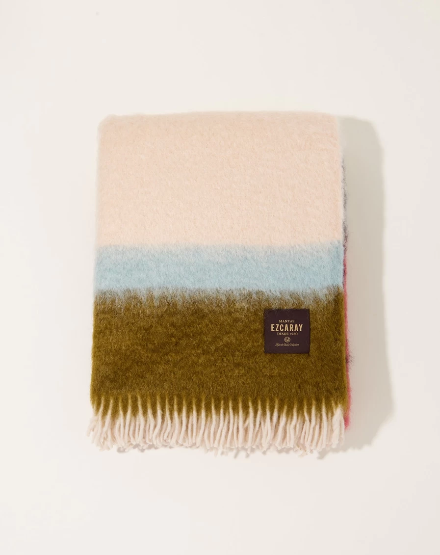 Mantas Ezcaray Matisse Olive Raspberry Throw Blanket - Soft Luxury Knit Afghan for Home Decor