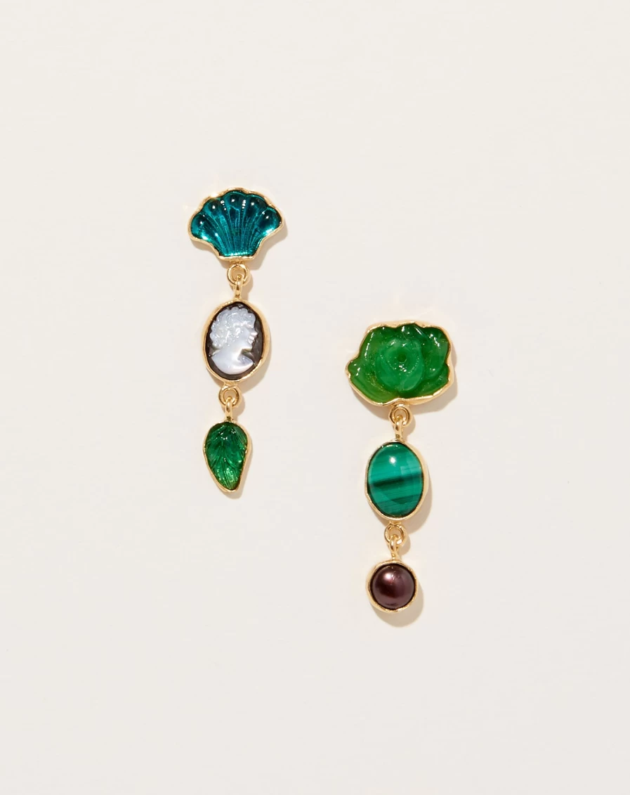Grainne Morton Handcrafted Malachite Drop Earrings with Three Moving Charms
