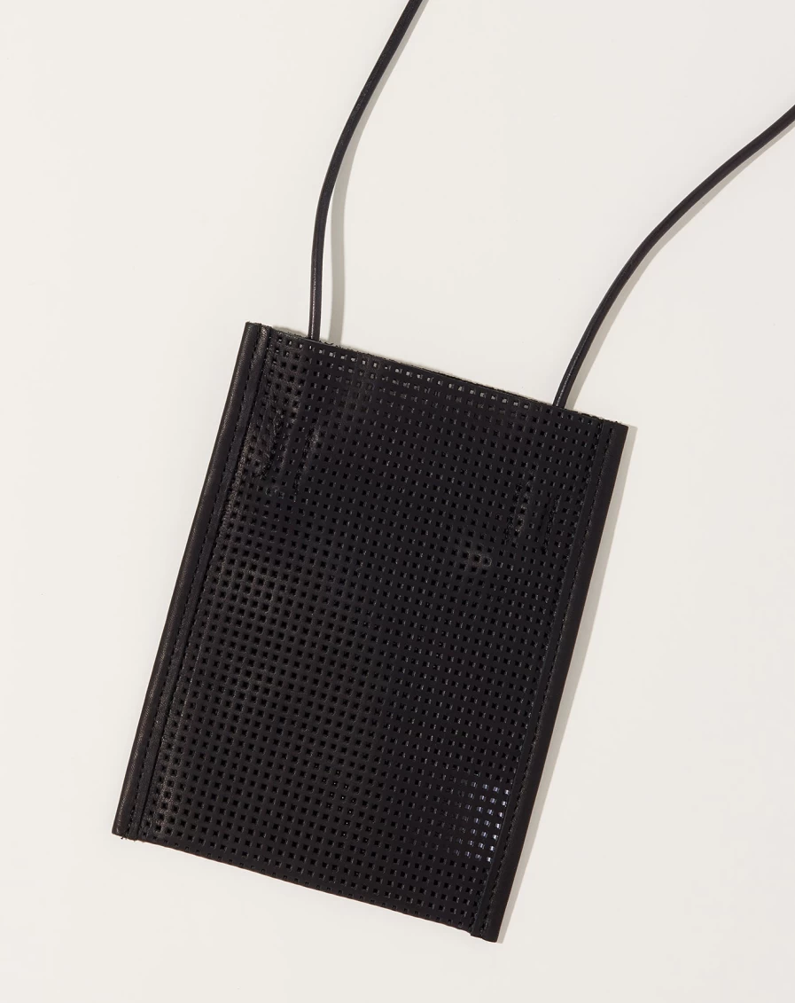 Amiacalva Black Mesh Leather Pochette Handbag for Women
