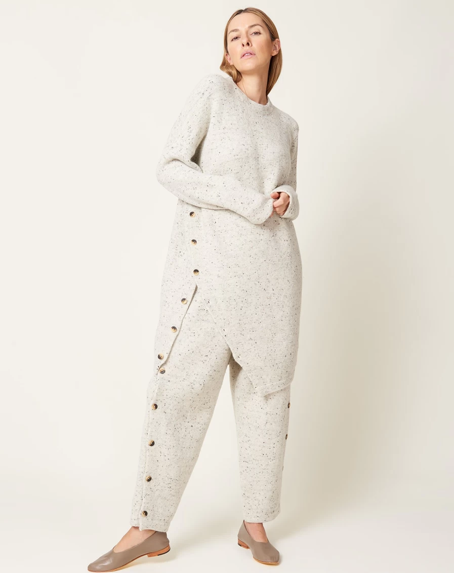 Lauren Manoogian White Tweed Button Tunic - Classic Women's Knit Top