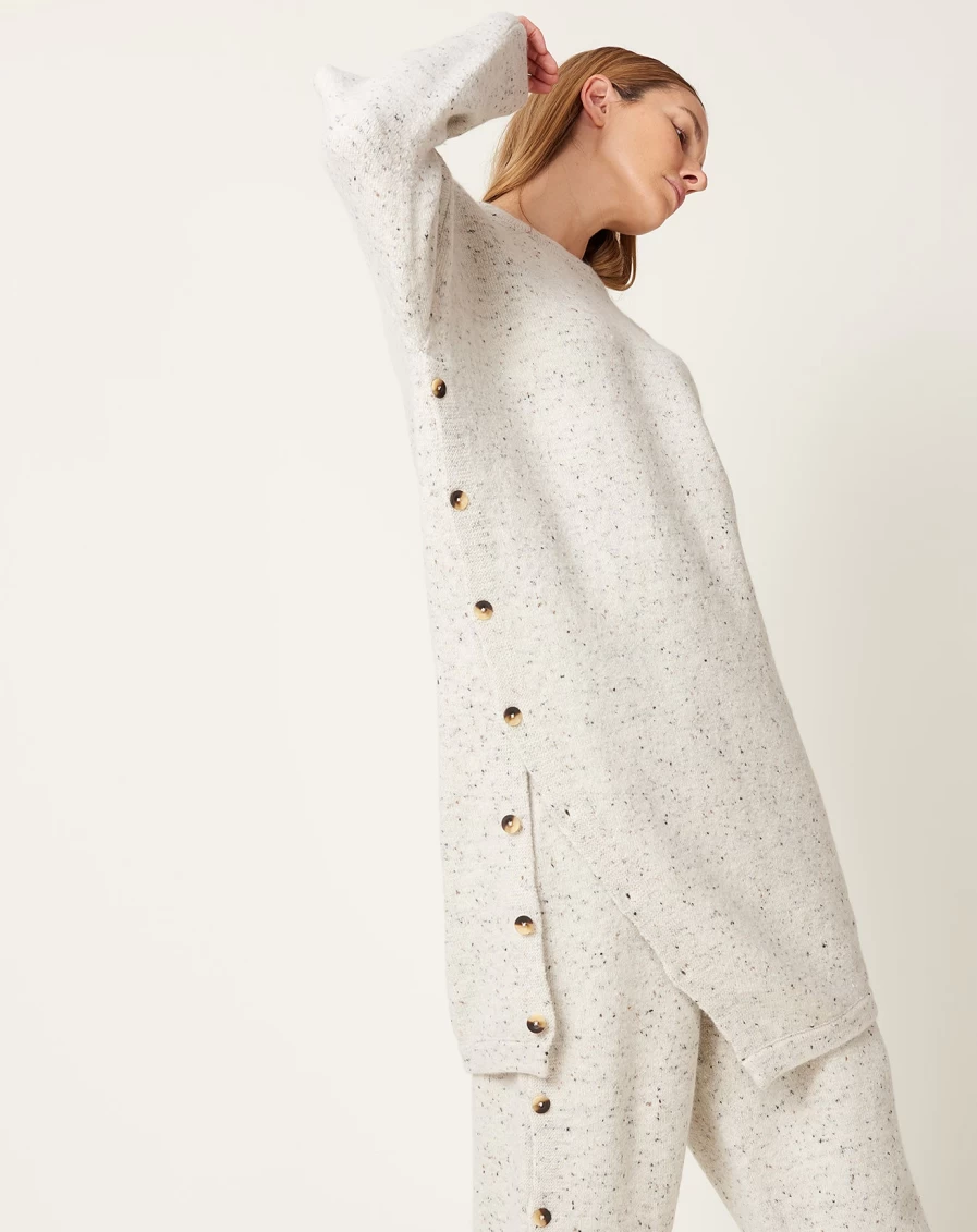Lauren Manoogian White Tweed Button Tunic - Classic Women's Knit Top