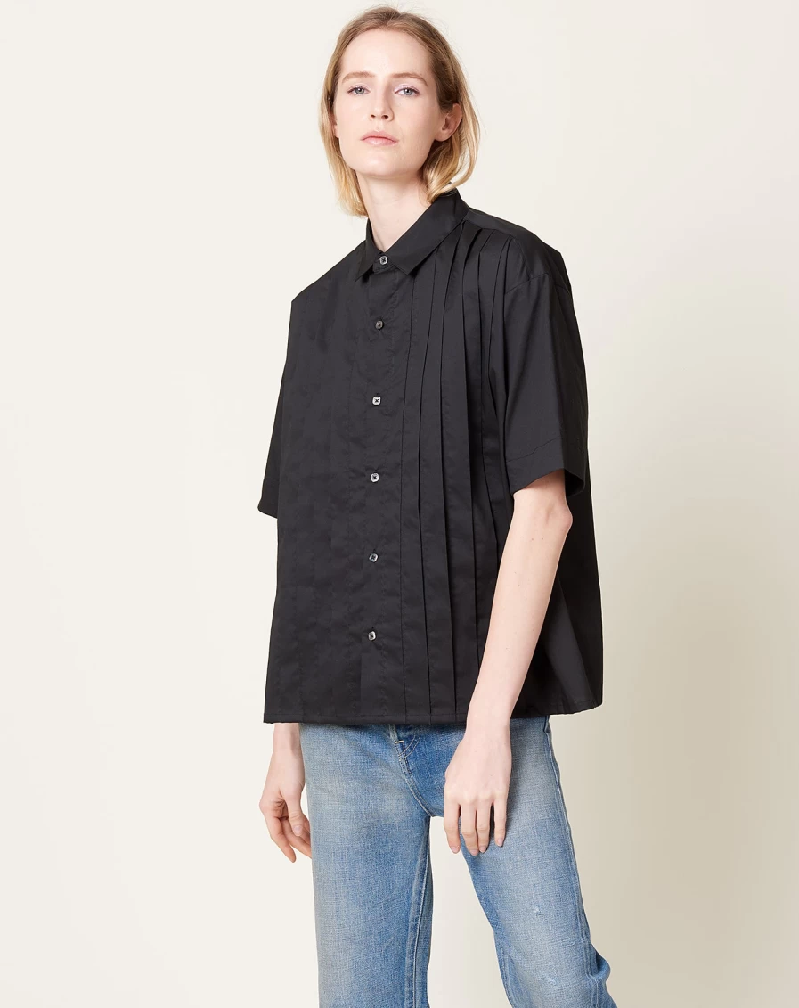 "Chimala Black Tuck Blouse - Women's Stylish Button-Up Shirt for Casual Wear"