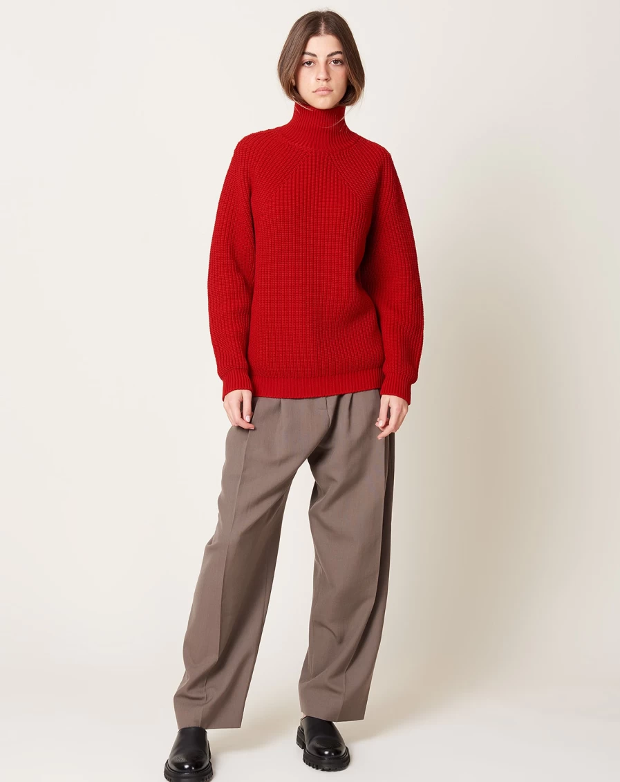 Batoner Ruby Red Signature Turtleneck Tunic for Women - Elegant Long Sleeve Knit Top