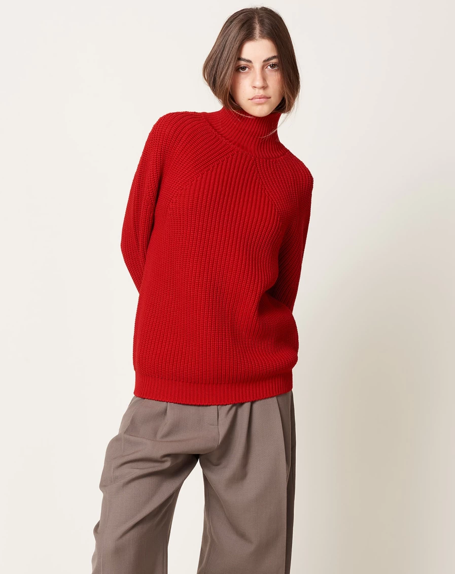 Batoner Ruby Red Signature Turtleneck Tunic for Women - Elegant Long Sleeve Knit Top