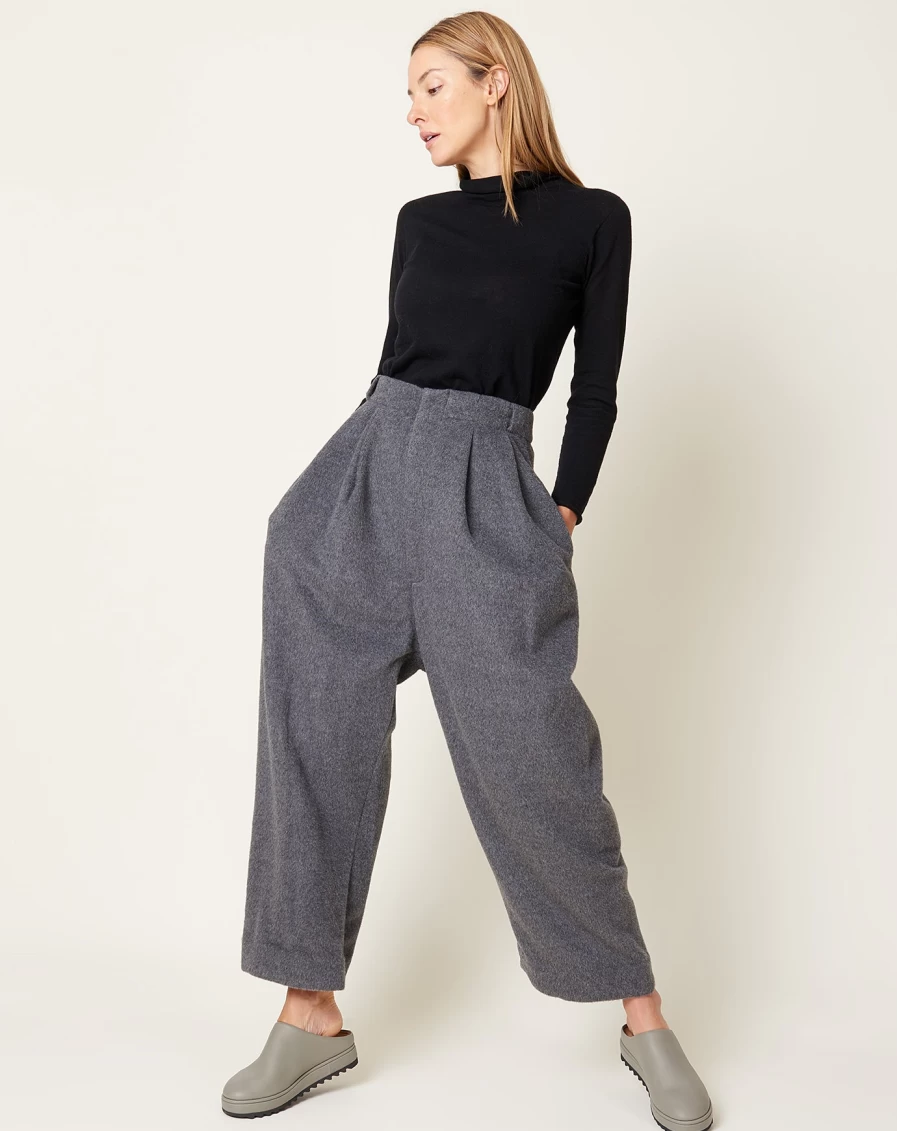 Lauren Manoogian Brushed Charcoal Wool Trousers - Premium High-Waisted Pants for Women