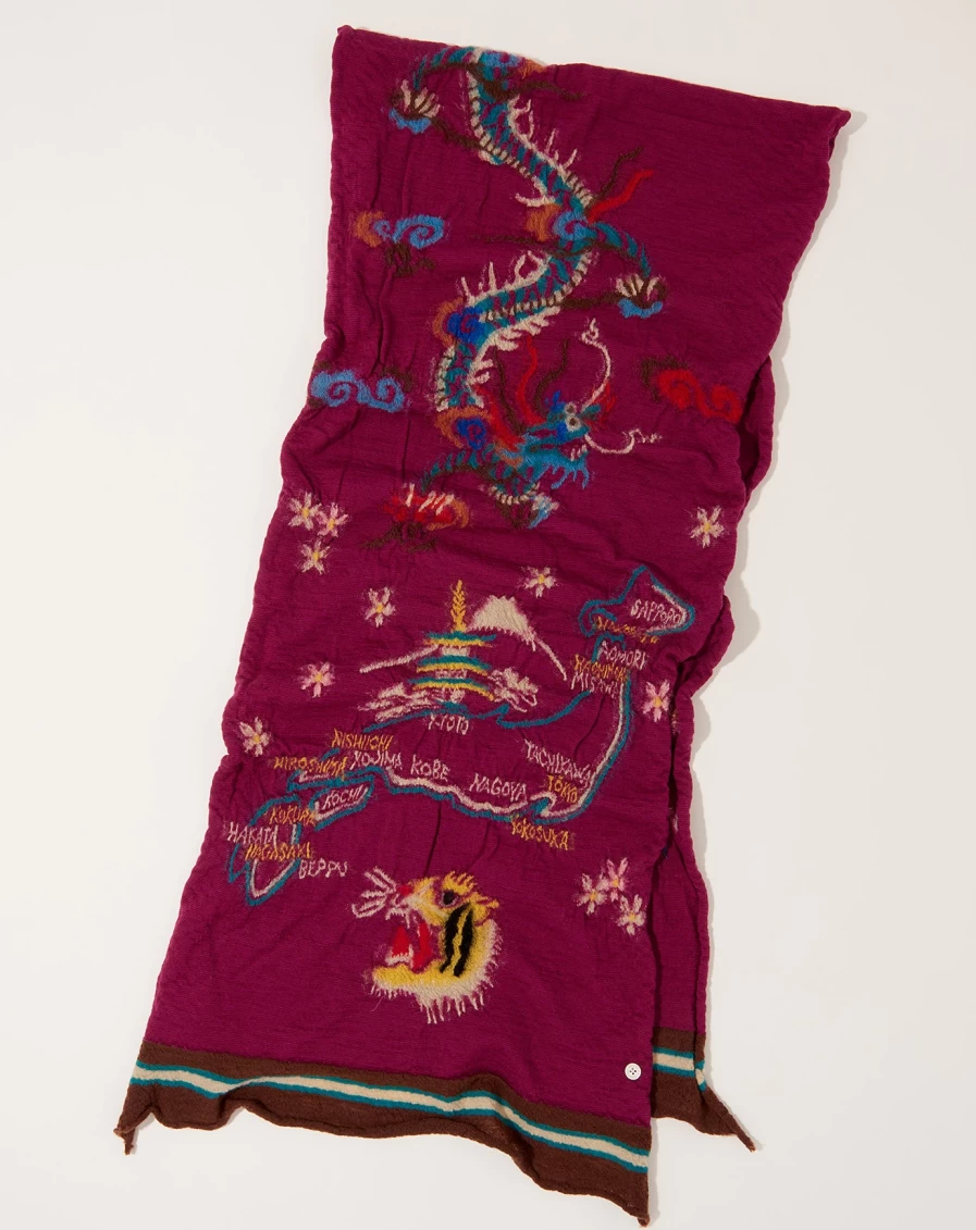 Kapital Purple Fulling Wool Happy Scarf - Handmade Souvenir Gift
