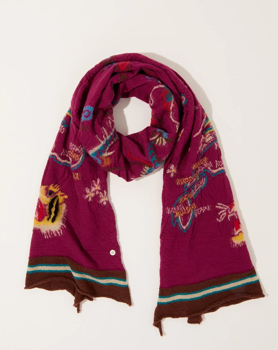 Kapital Purple Fulling Wool Happy Scarf - Handmade Souvenir Gift