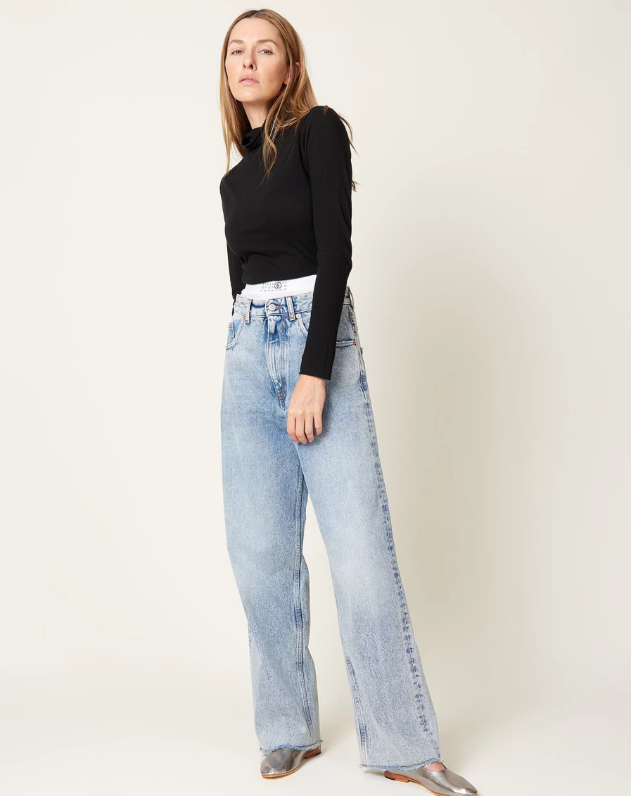MM6 Light Indigo 5-Pocket Logo Panel Jeans for Men & Women
