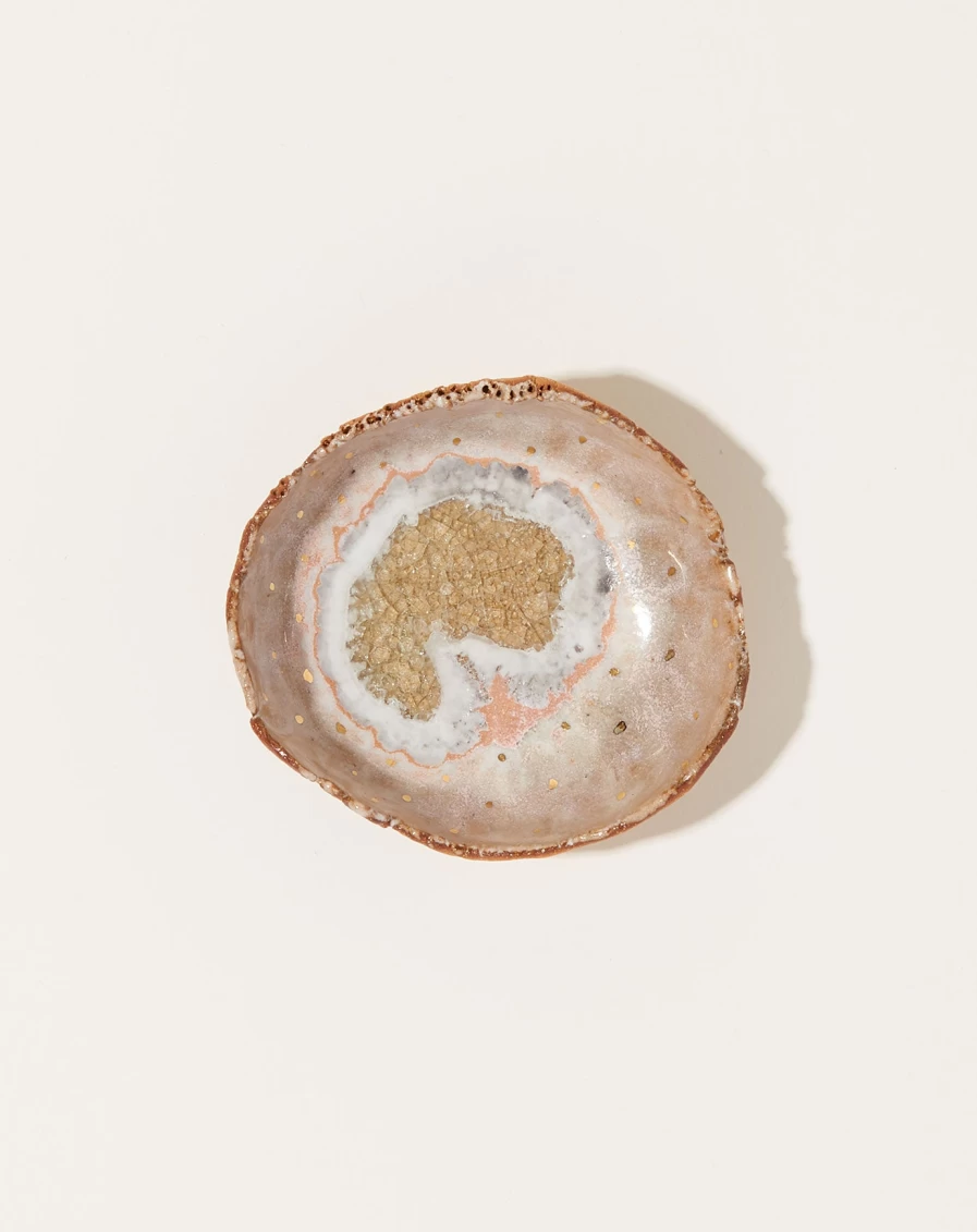 Minh Singer Mini Northern Lights Ceramic Dish with Gold Dots – Icelandic Inspired Decor