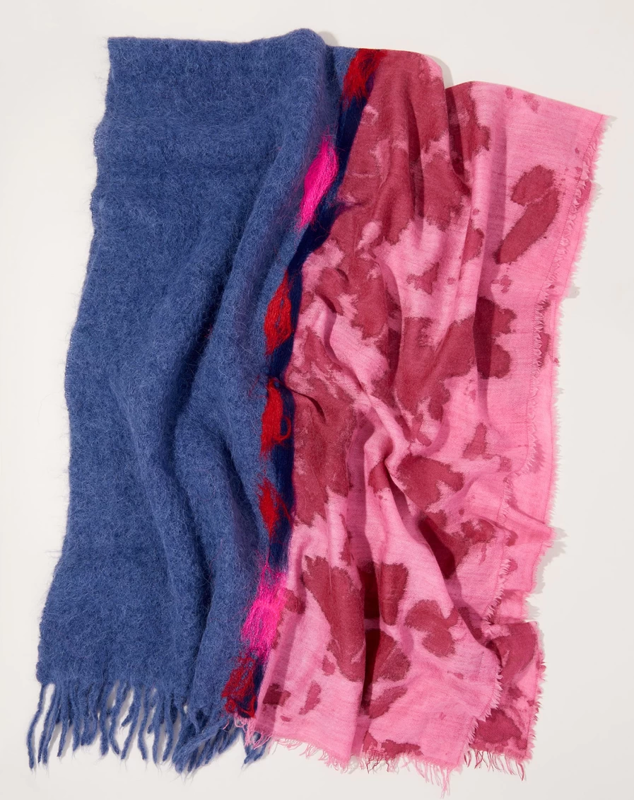 Exquisite J Steel Grey Wool Scarf with Tie Dye & Handmade Needlework Design