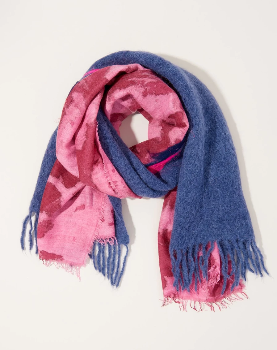 Exquisite J Steel Grey Wool Scarf with Tie Dye & Handmade Needlework Design