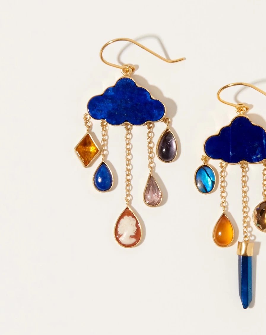 "Grainne Morton Lapis Cloud Rain Chain Drop Earrings – Handmade Bohemian Dangle Earrings"