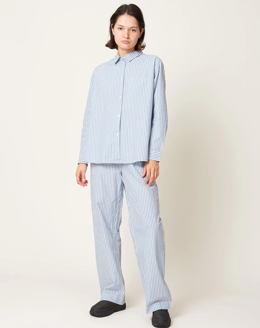 "Skall Studio May Blue Striped Shirt – Women's Organic Cotton Casual Top"